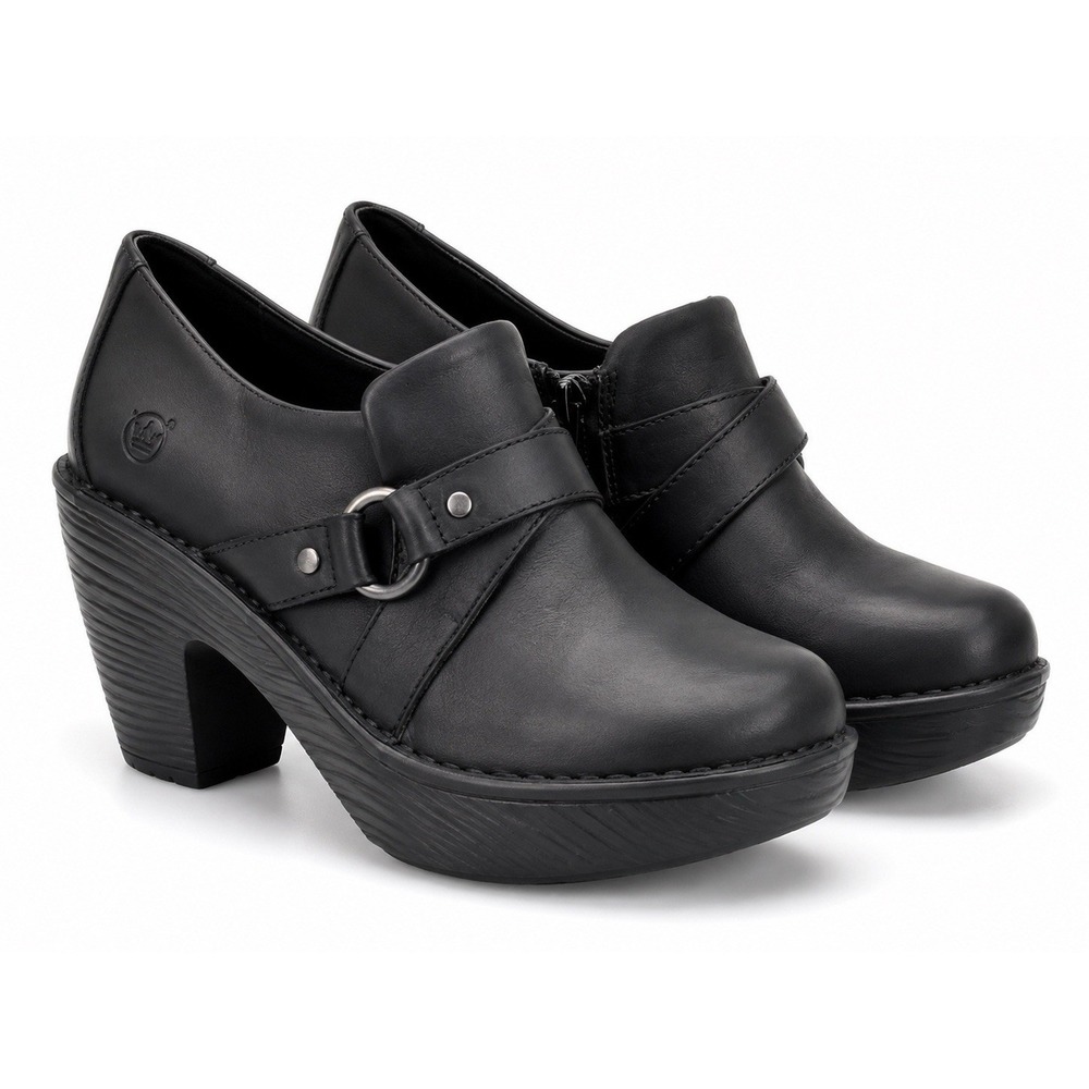 Børn Crown Erie Black Leather Platform Heels Harness Booties Women Size 9M
